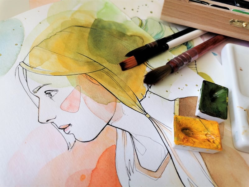 Artist painting and expressing emotions